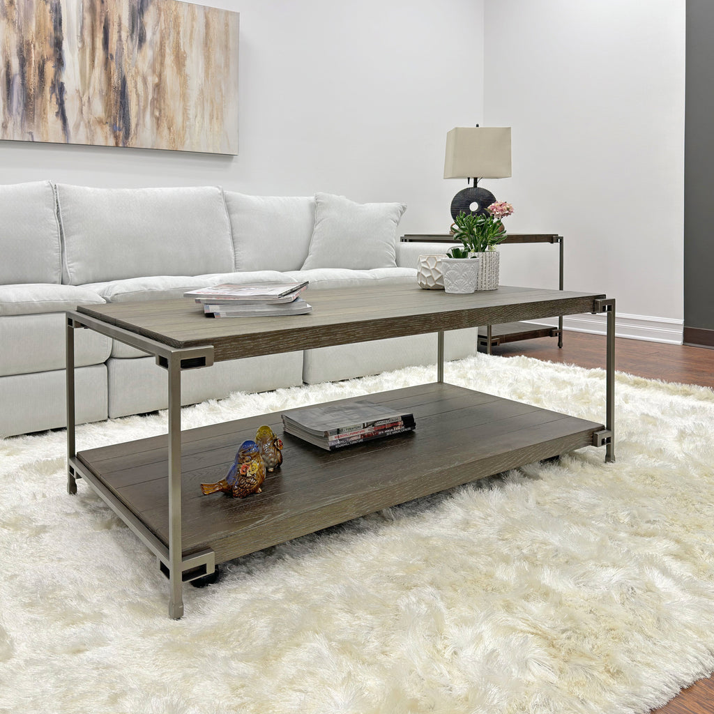 Corbeta 3-Piece Metal Frame Wood Living Room Coffee Table and 2 End Tables Set