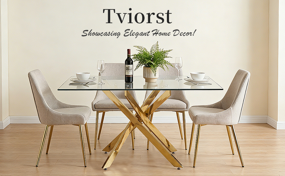Modern Rectangular Glass Table in Golden Frame