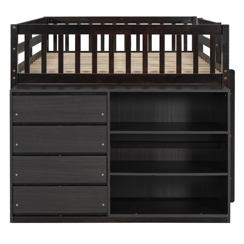 Full Over Full Bunk Bed with 4 Drawers and 3 Shelves - Espresso