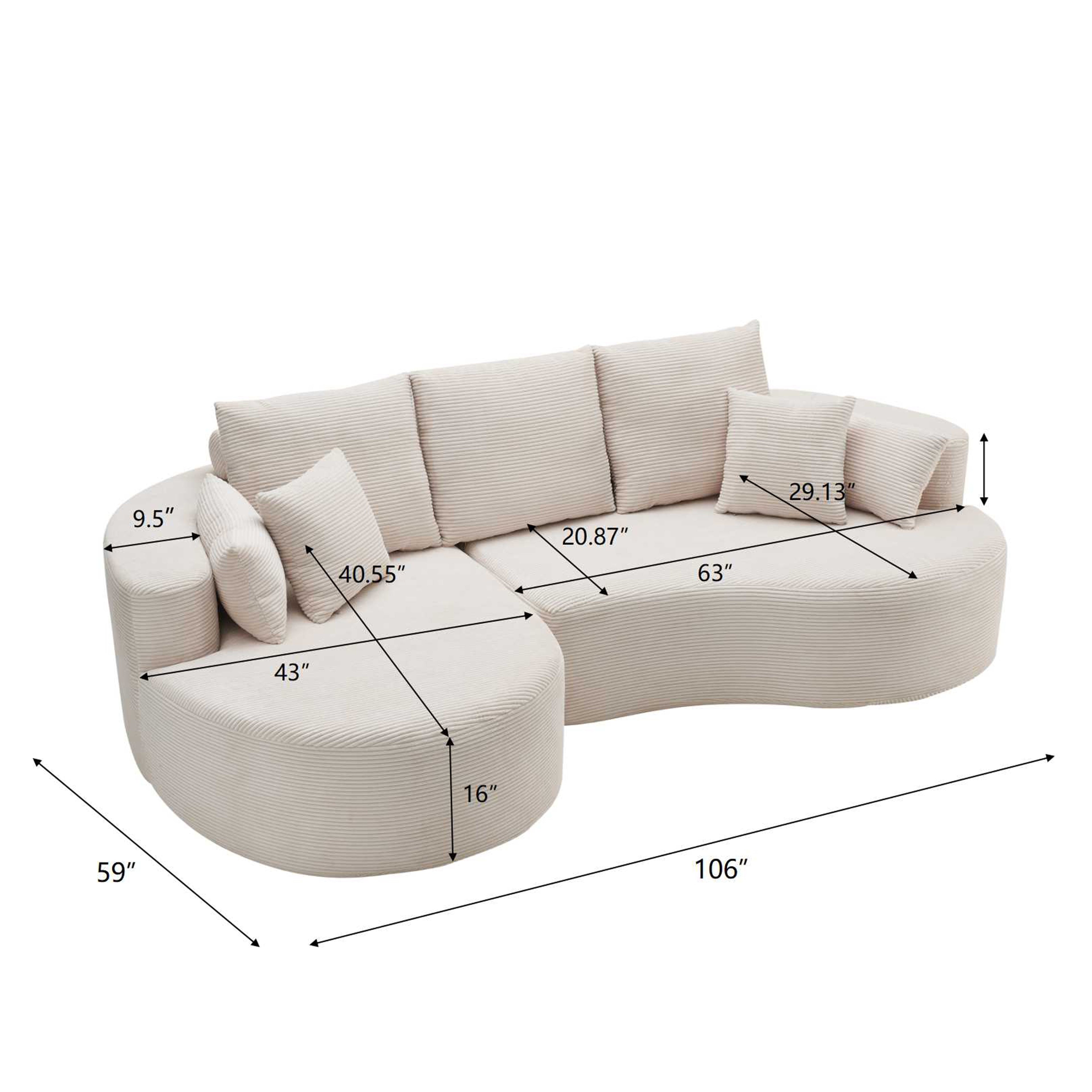 106 in. 2 - Piece Fabric Cloud Curved Sectional Sofa
