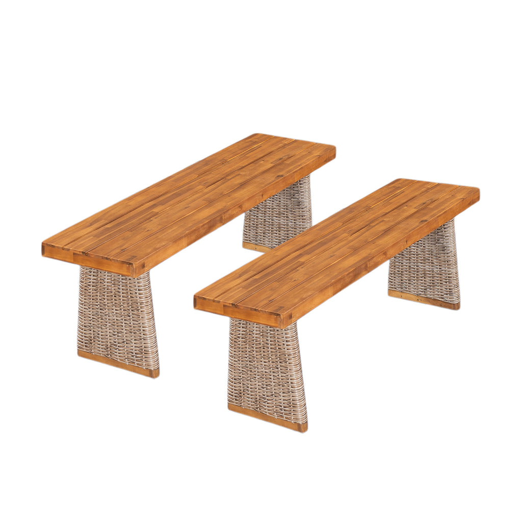 Outdoor Acacia Wood Bench Set of 2