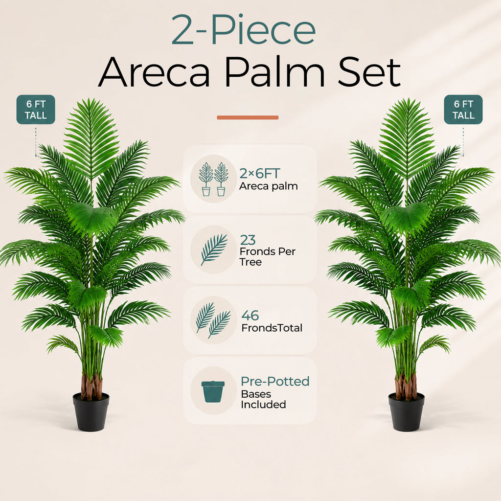 Artificial Palm Tree 6ft, Large Fake Tropical Tree with 23 Fronds