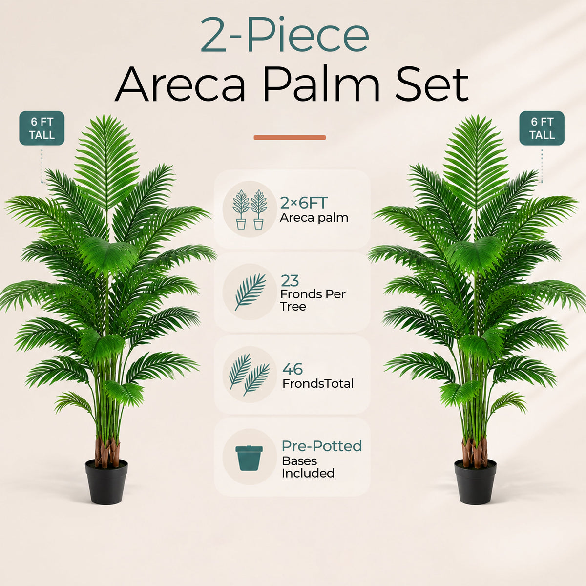 Artificial Palm Tree 6ft, Large Fake Tropical Tree with 23 Fronds