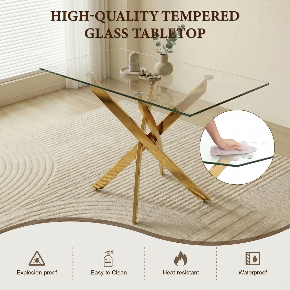 47.24" Rectangular Glass Dining Table