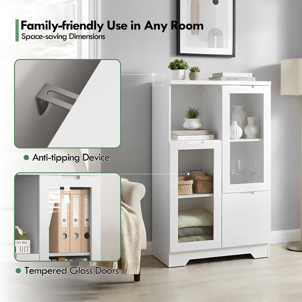 MDF Painted Cabinet with Glass Doors and Drawer