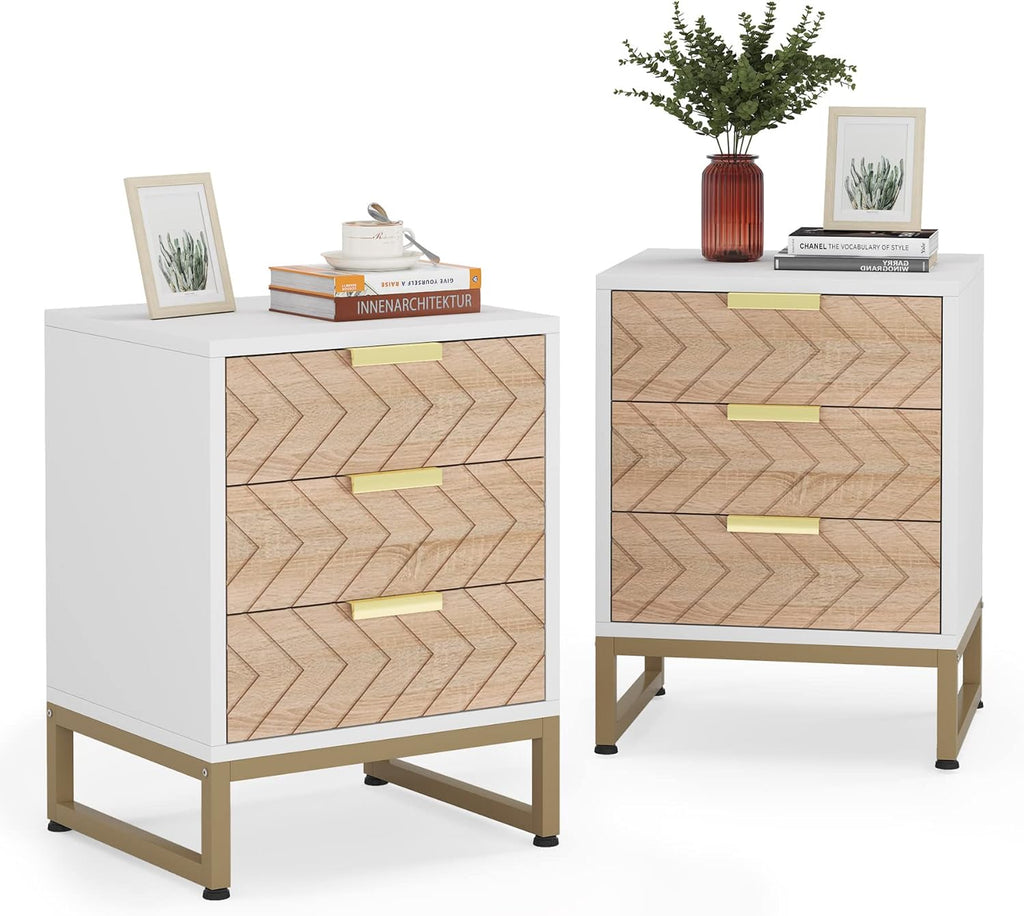 Set of 2 Modern Nightstands with 3 Drawers