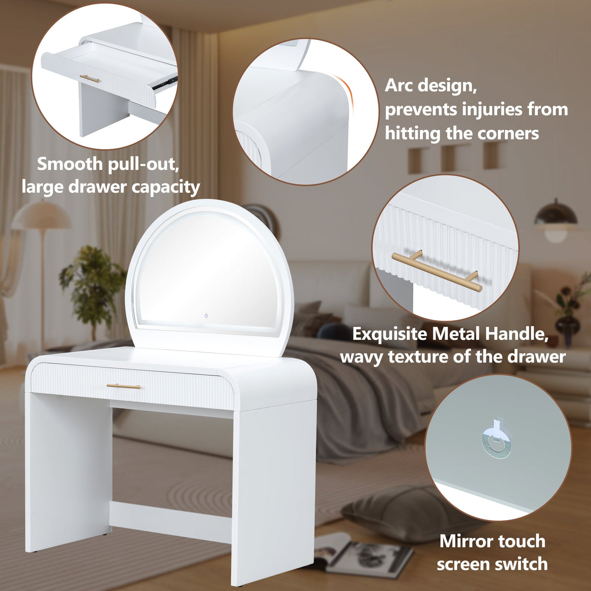 39" Makeup Vanity Table with Mirror Touch Screen Lighted Mirror