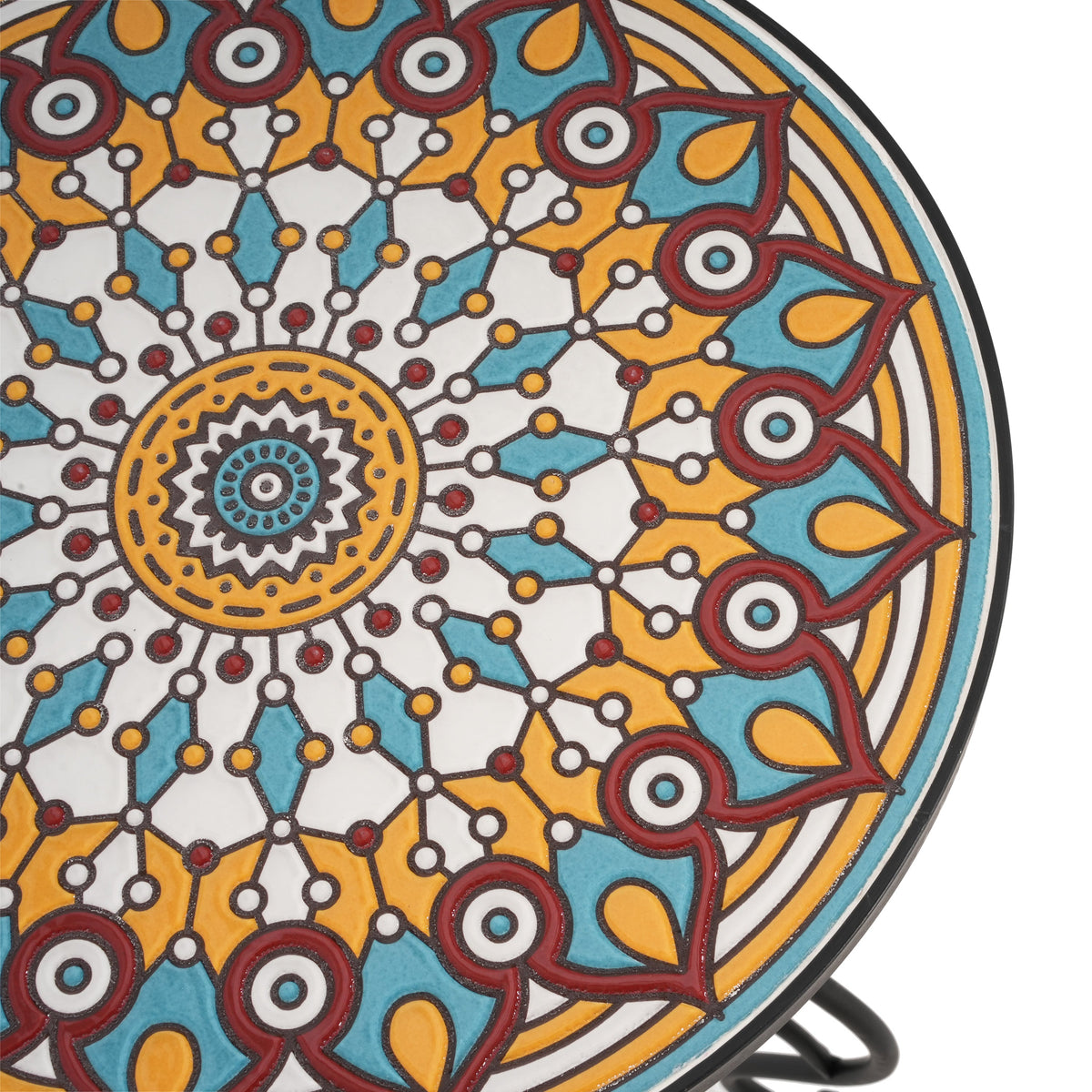 Round Ceramic Outdoor Side Table, Colorful + Black