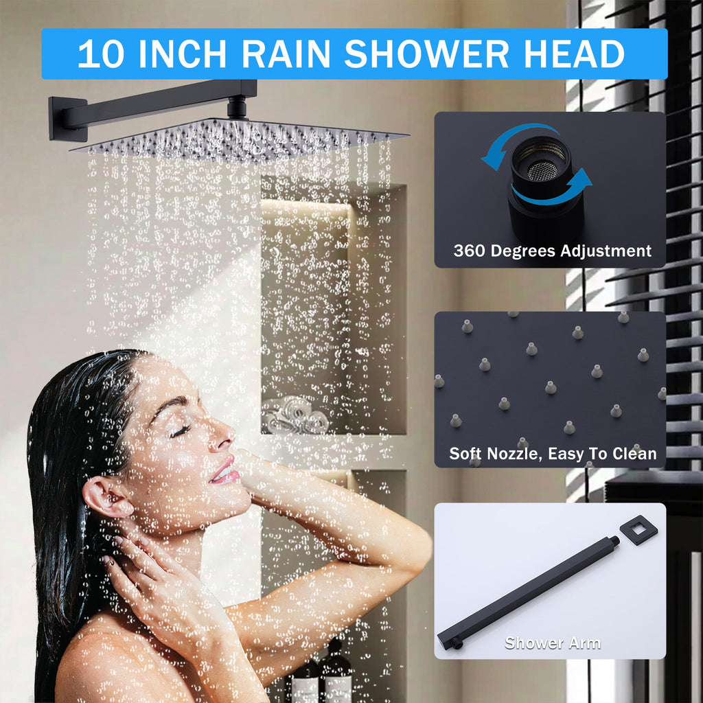 Black Shower Faucet Set with Rainfall Shower Head