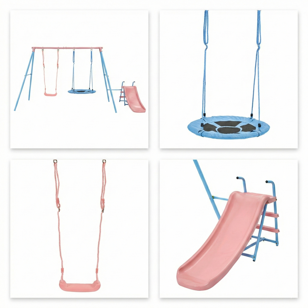 XNS107 Two Swing Set with Slide