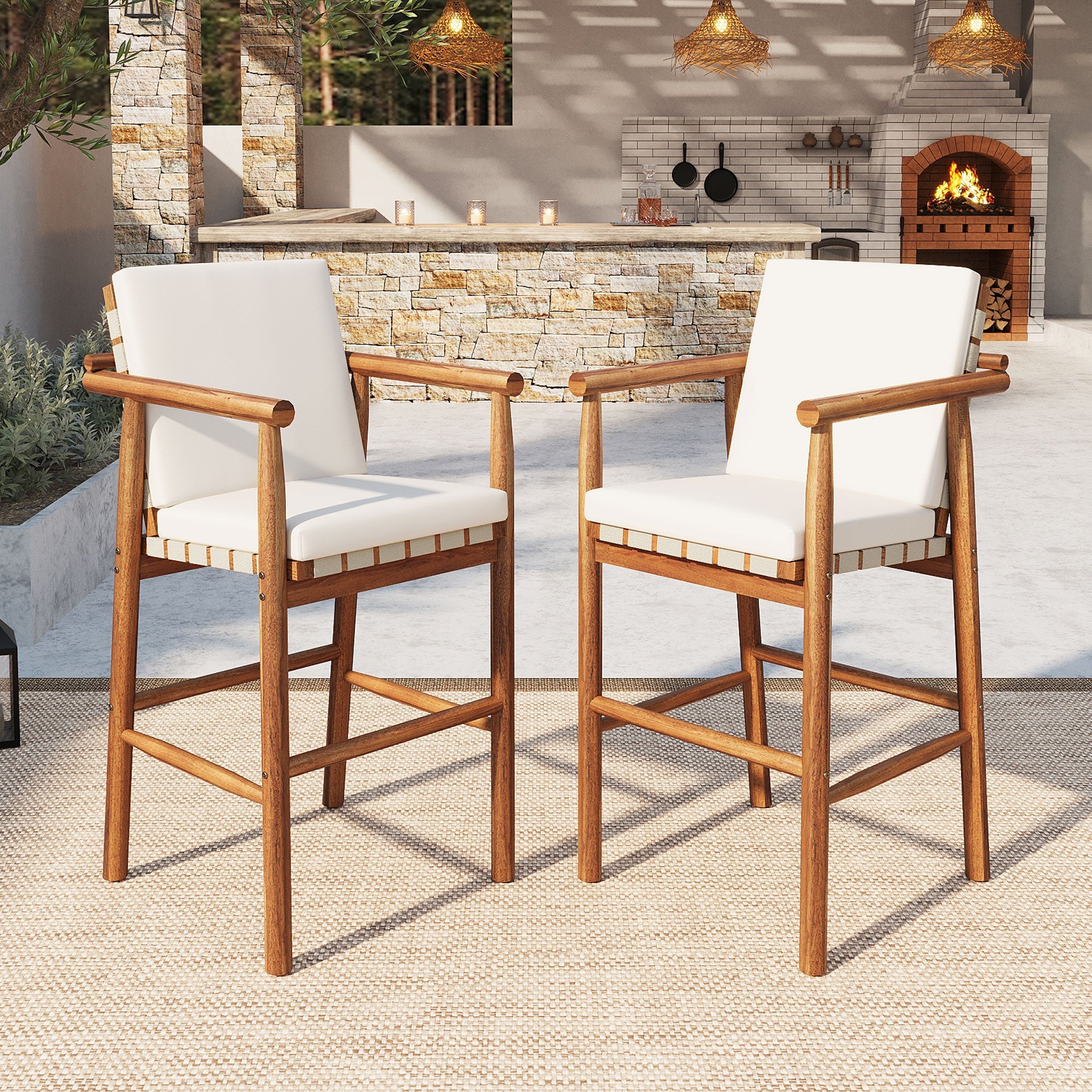 Outdoor Counter Height Bar Stools Chair Set of 2