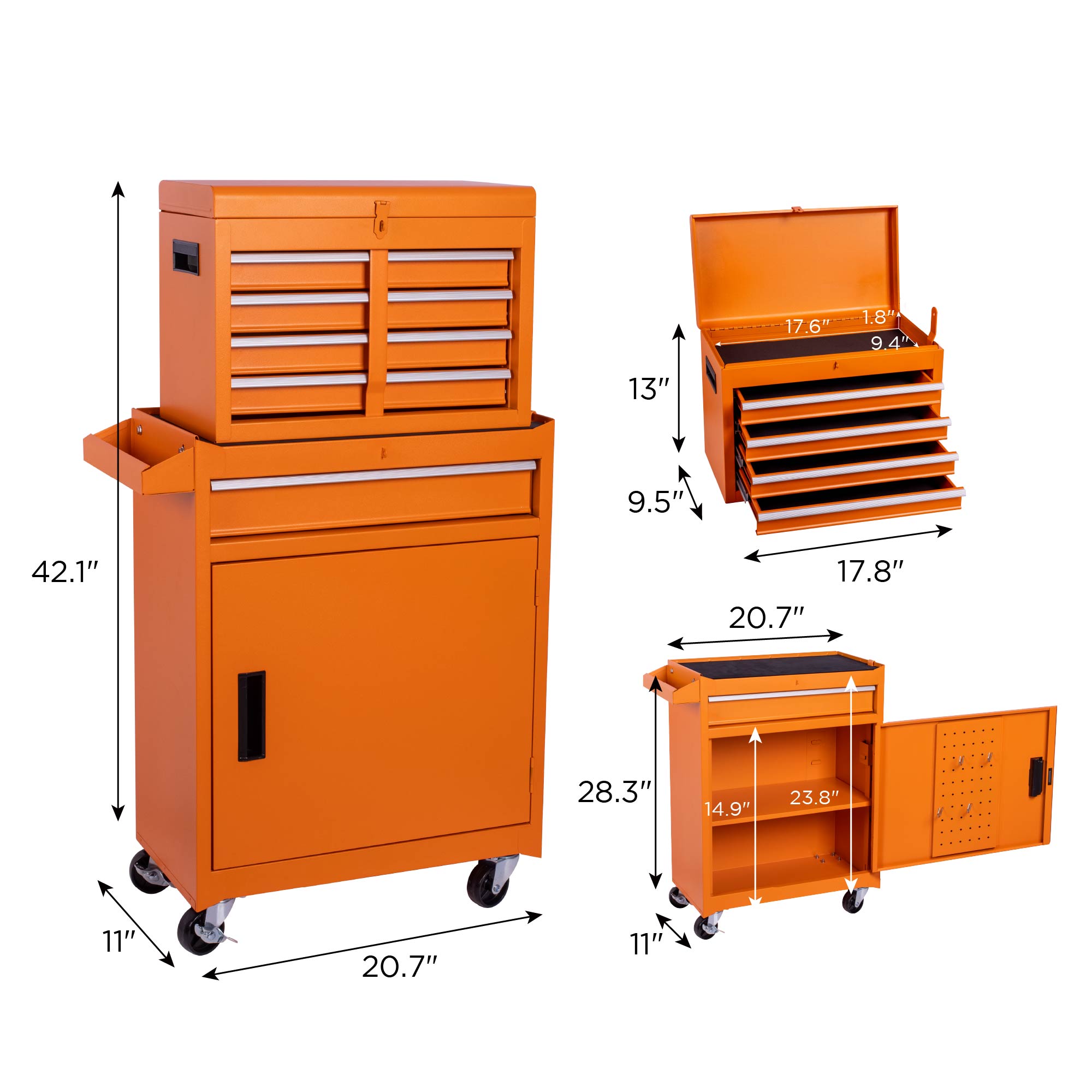5-Drawer Rolling Tool Storage Cabinet with Detachable Top Tool Box