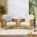 Set of 2 Outdoor Acacia Wood Club Chairs with Cushions