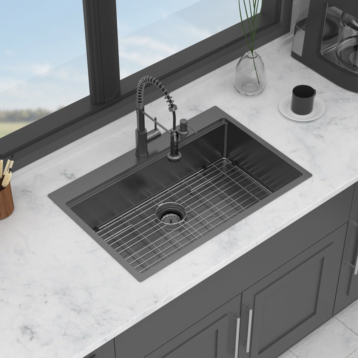 33" Drop-in Workstation Gunmetal Kitchen Sink
