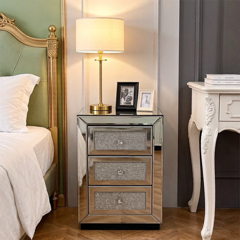 Mirrored Nightstand 3 Drawer