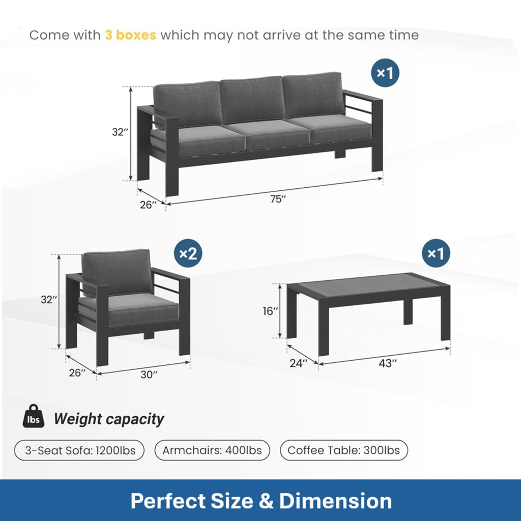 4-Piece Modern Aluminum Patio Conversation Set