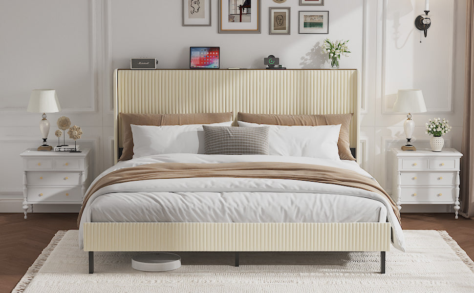 Full Size Platform Bed with Charging Station