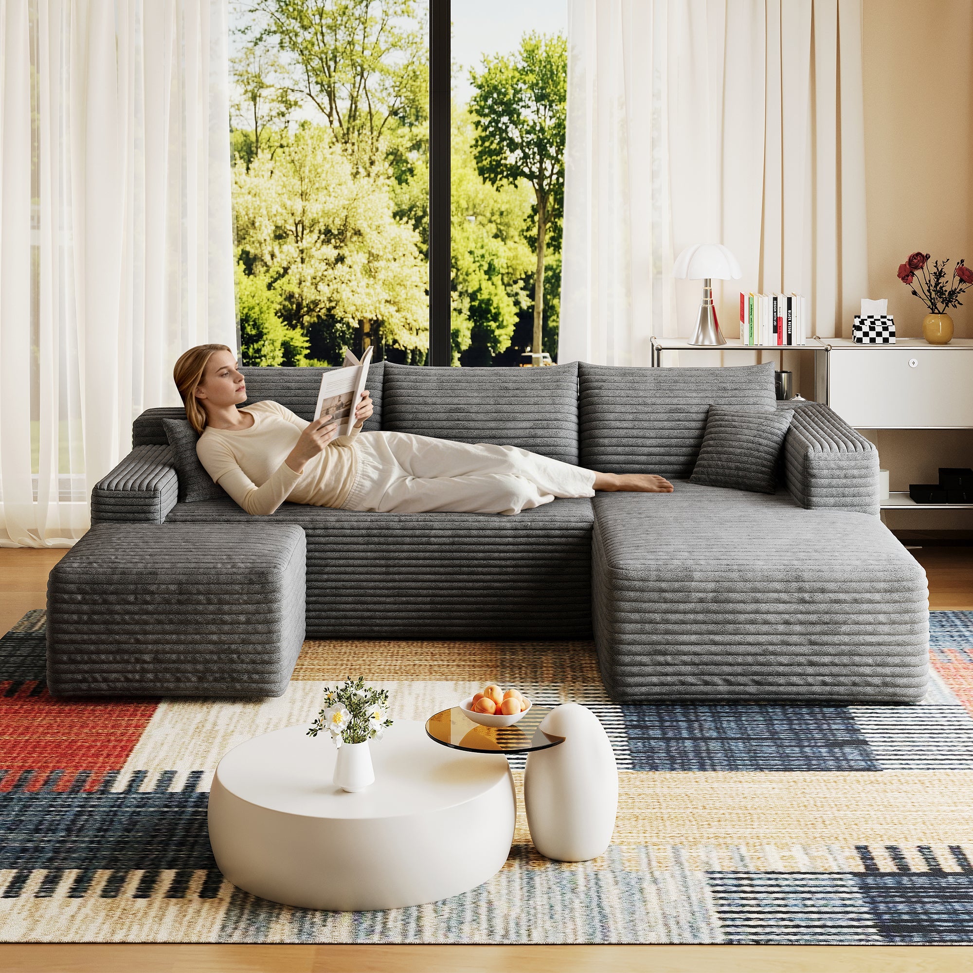 95" Cloud Sectional Sofa with 1 Ottoman