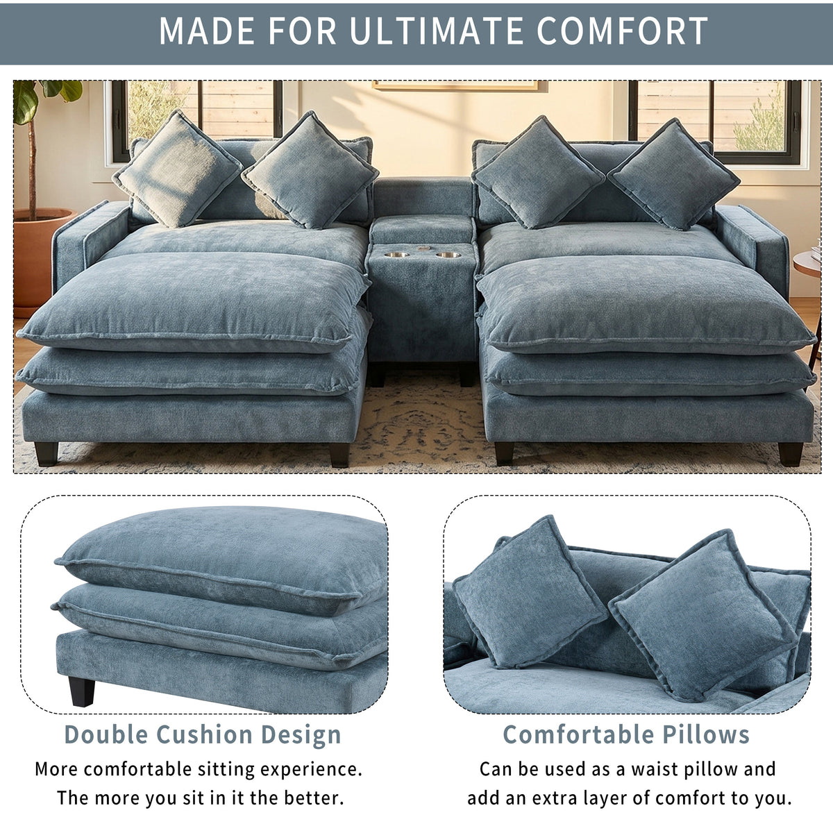 111" Sectional Sofa Chenille Upholstered Sofa