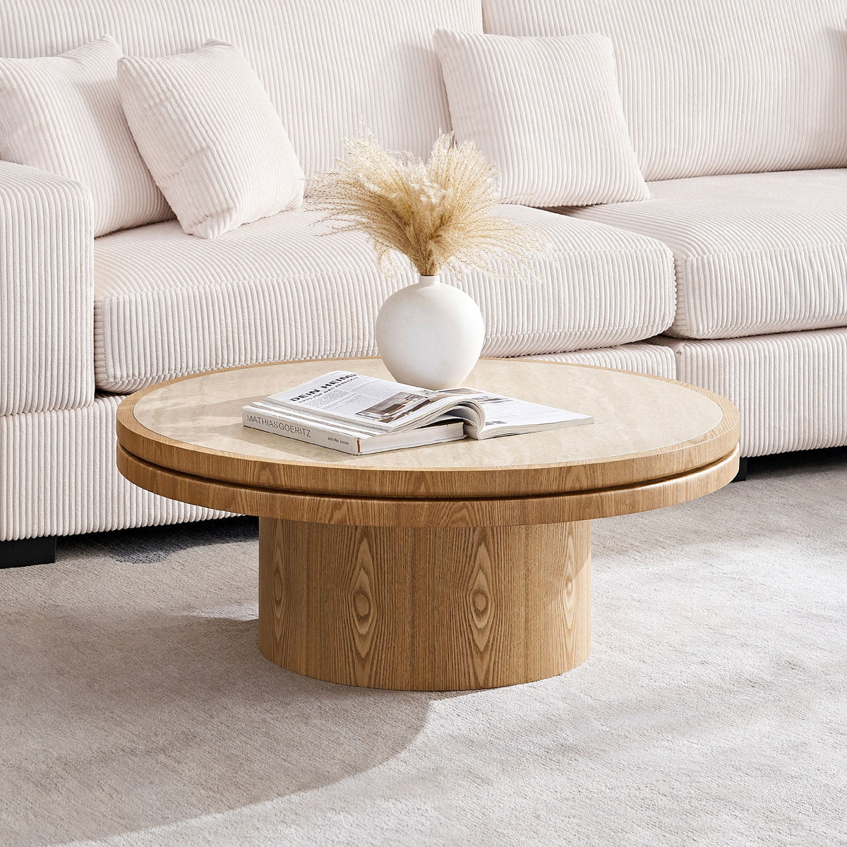 Sintered Stone Coffee Table with MDF Pedestal