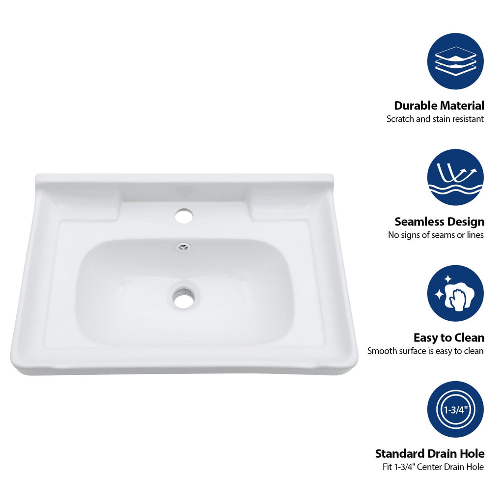 23.75"x15.75" Wall-Mounted Rectangular Ceramic Bathroom Sink