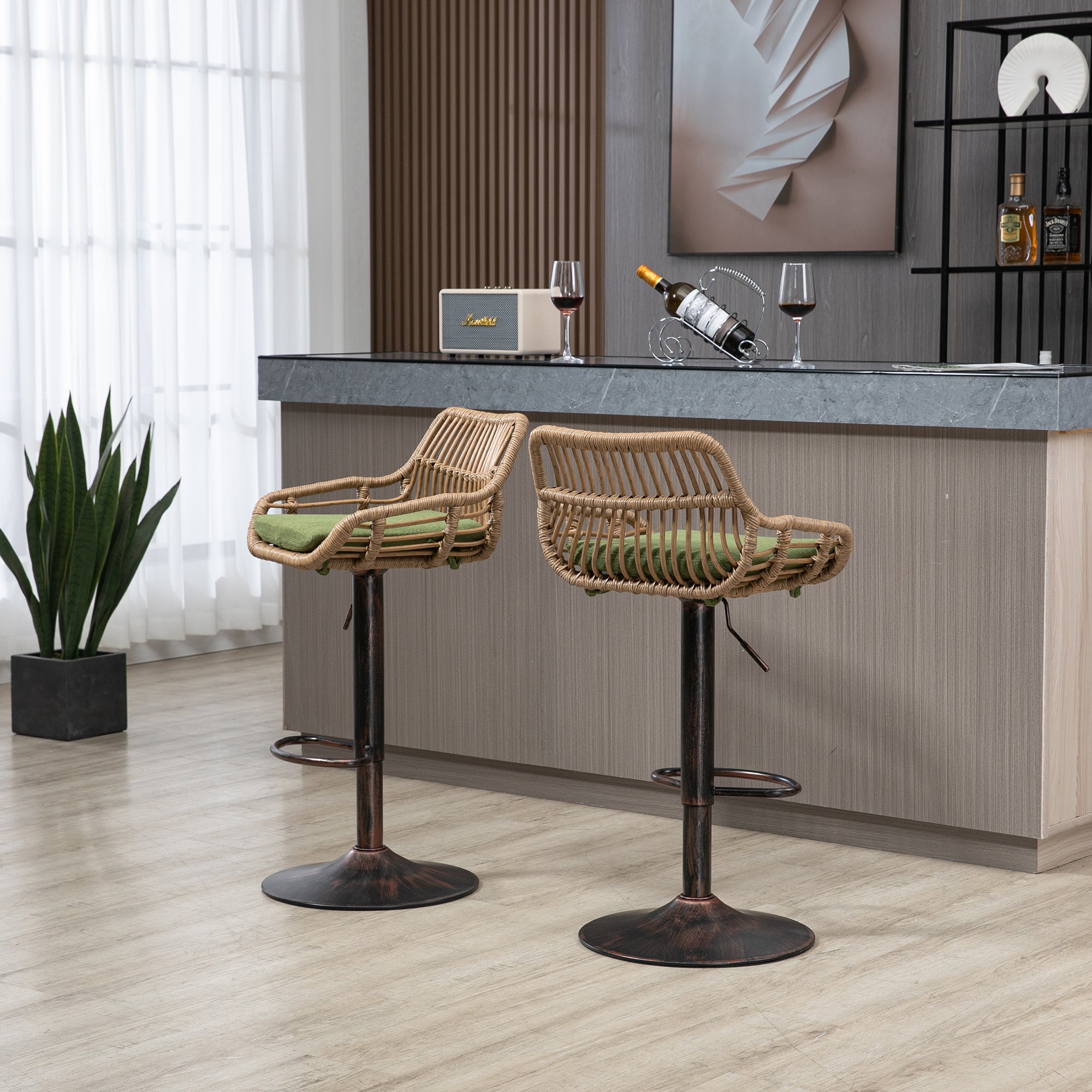 Modern Swivel Bar Stools Set of 2 Adjustable Counter Height Chairs