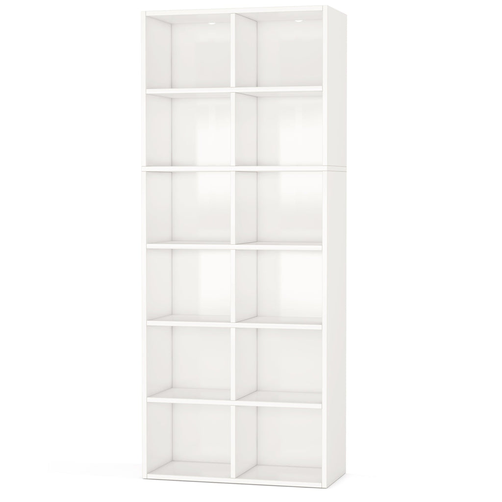 71.65" White Narrow 12-Cube Modern Bookcase