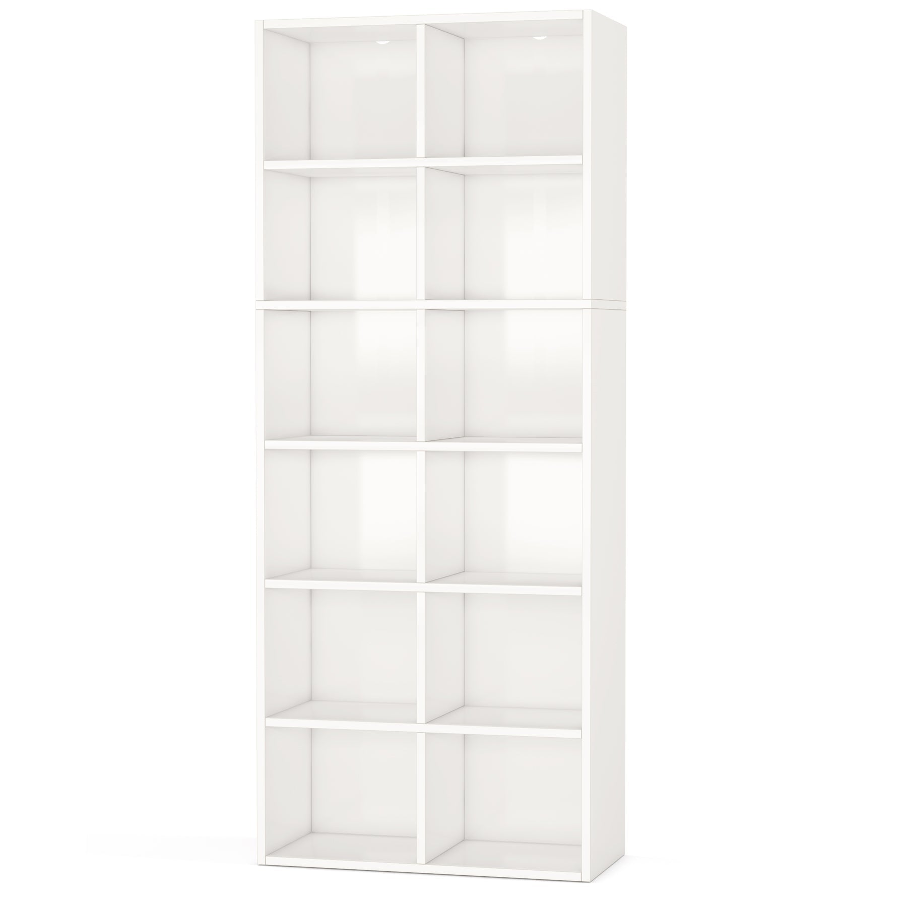 71.65" White Narrow 12-Cube Modern Bookcase