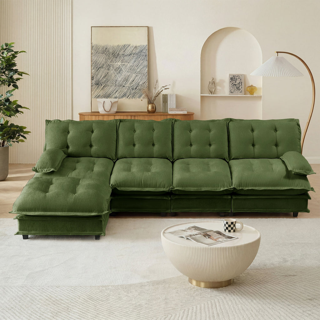 138" L Shaped Modern Sofa Modular Sectional Cloud Couch with Ottoman