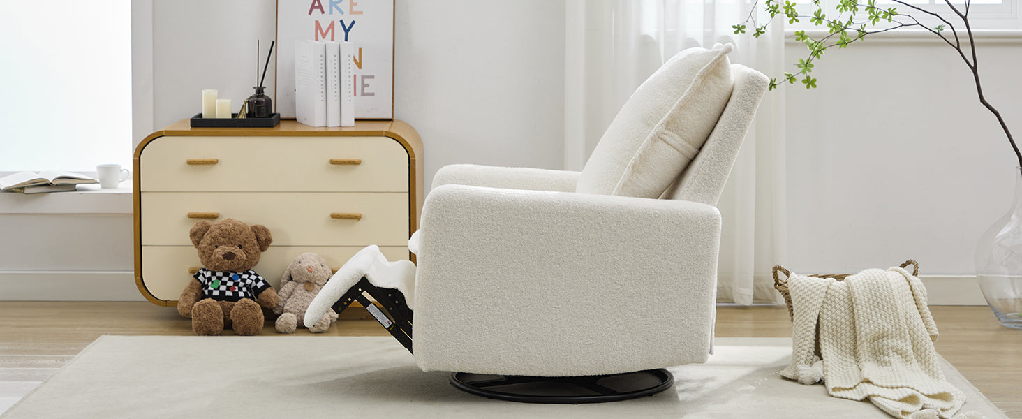 Swivel Rocker Recliner Chair, Teddy Fleece