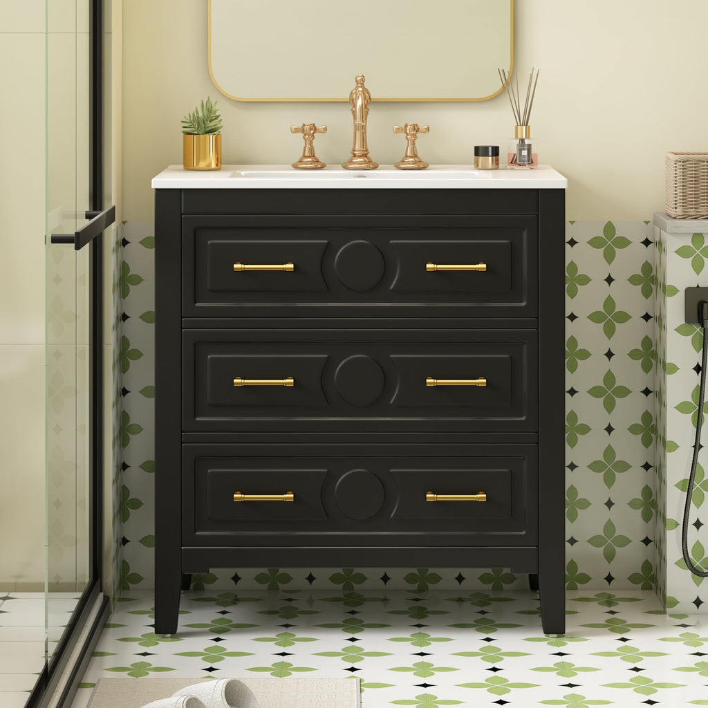 30" Bathroom Vanity with Ceramic Sink Combo