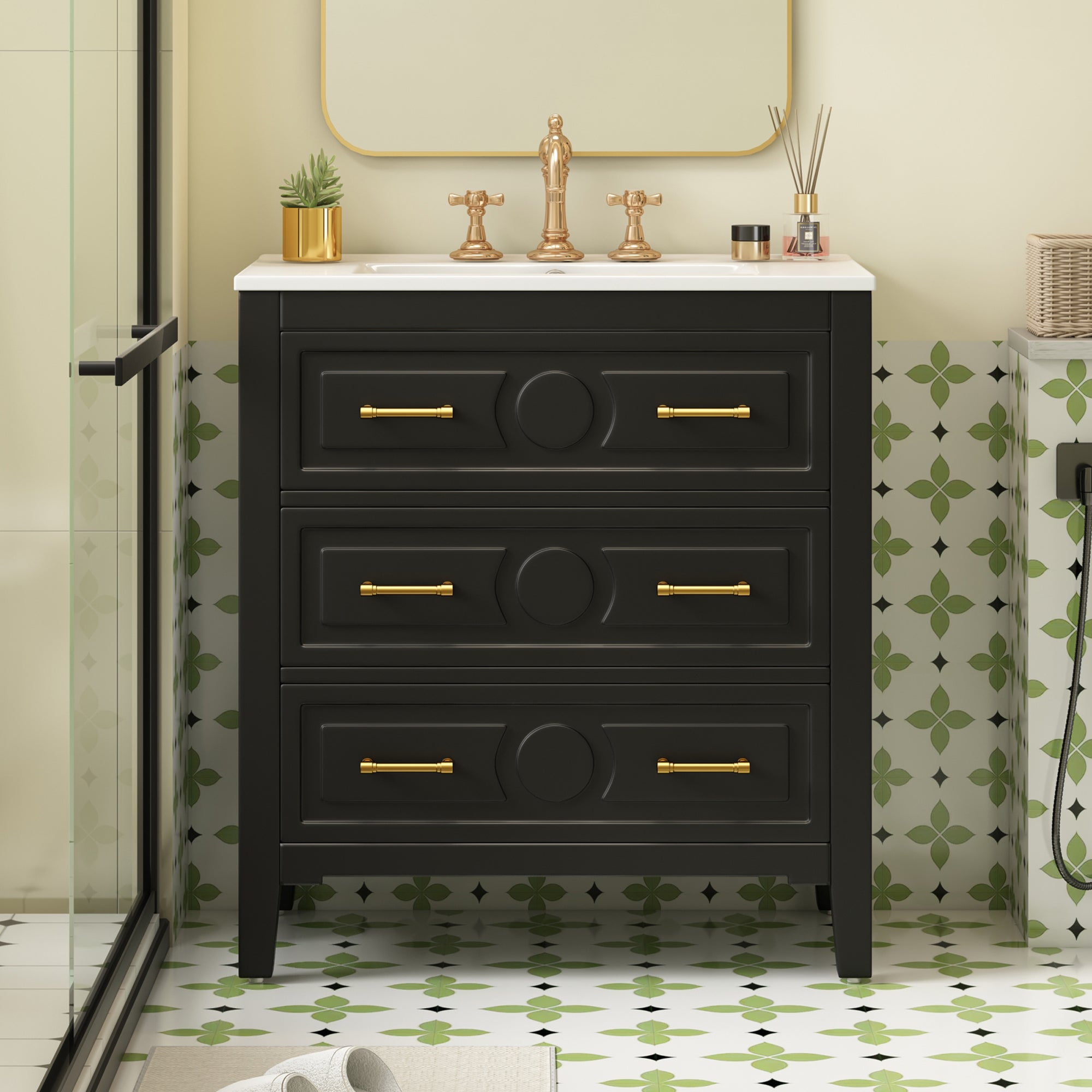 30" Bathroom Vanity with Ceramic Sink Combo