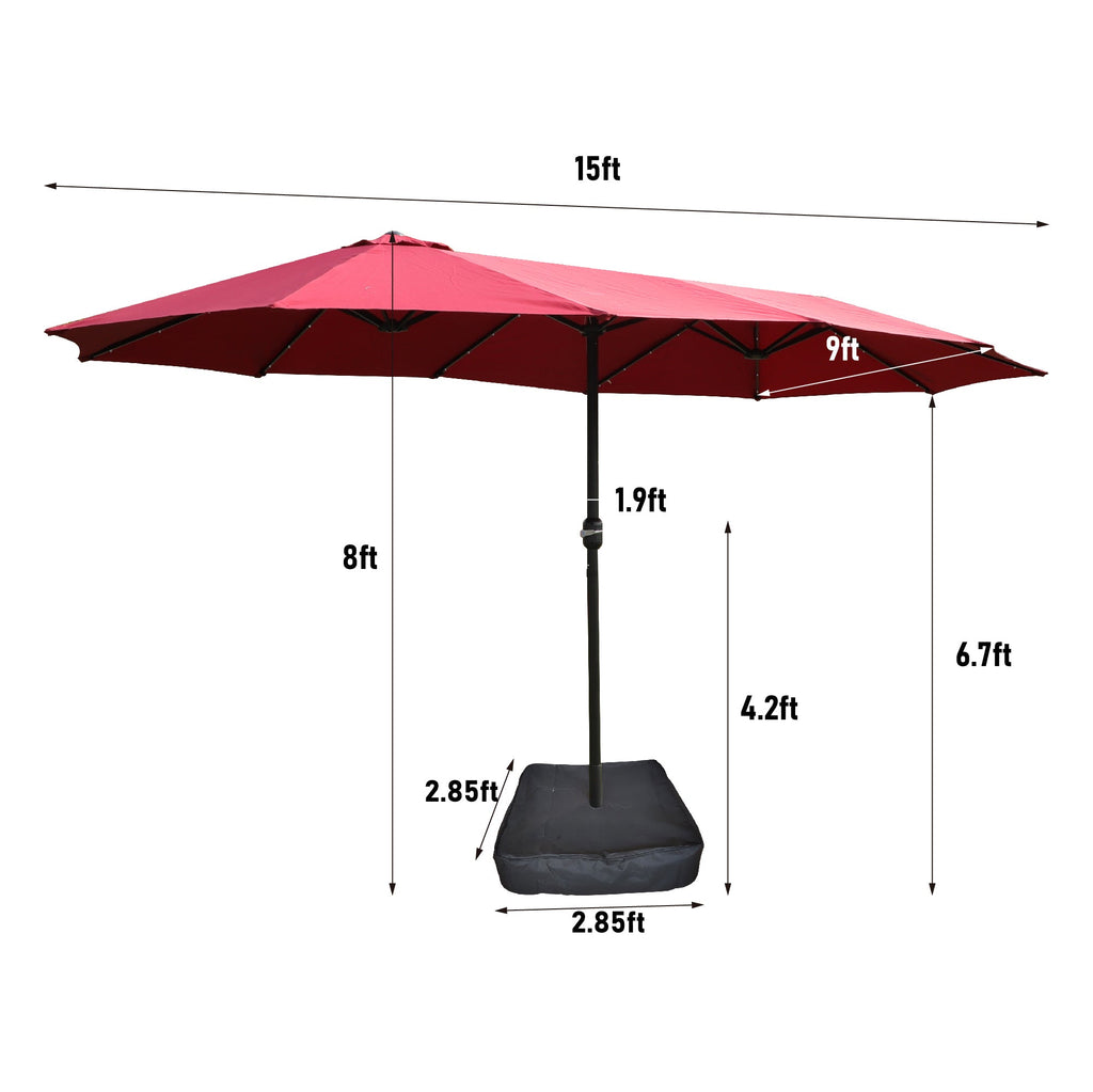 15x9ft Large Double-Sided Rectangular Outdoor Twin Patio Market Umbrella