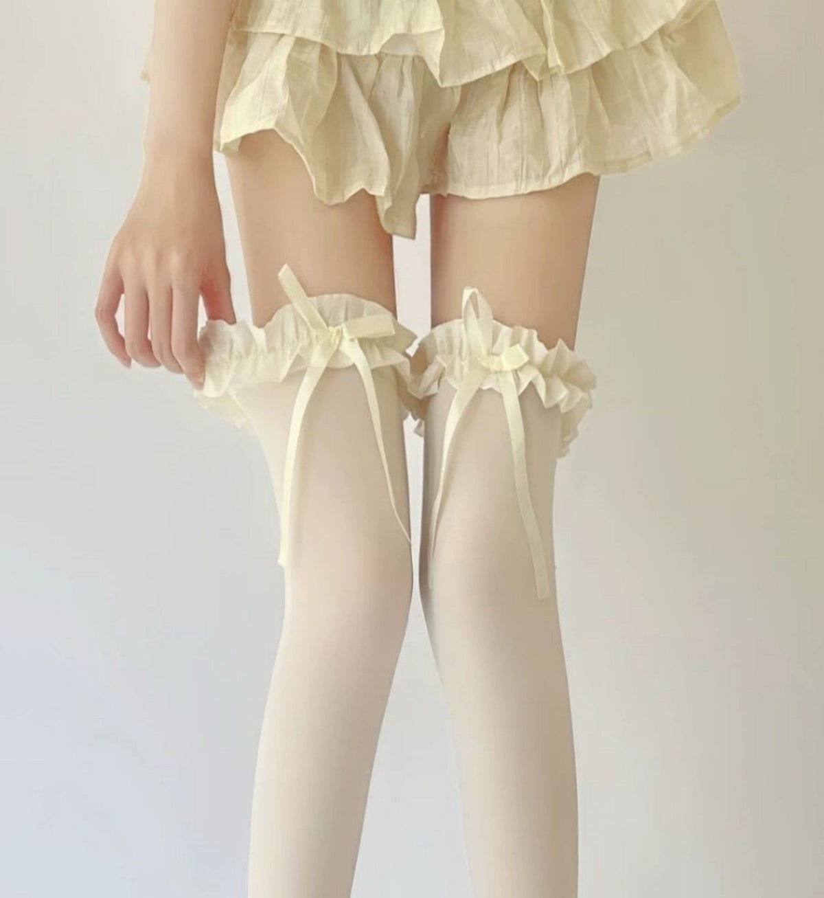 Lolita Lace-up Stockings For Women, Summer Thin Velvet Thigh Socks, Japanese Style Sweet Bowknot Jk Socks