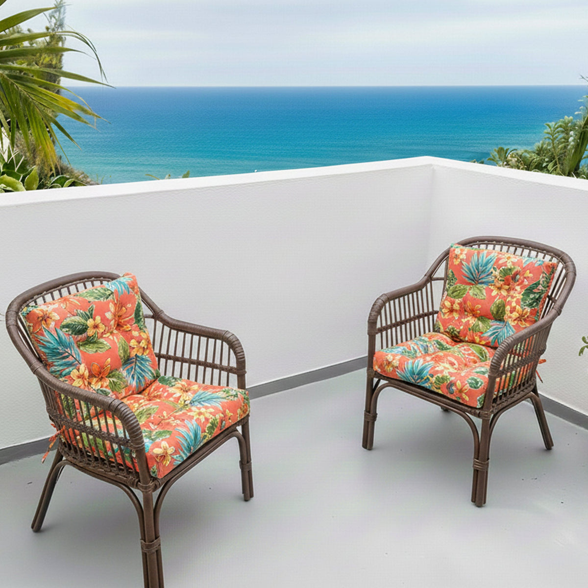 Outdoor Chair Cushions Set of 2, Bright Coral