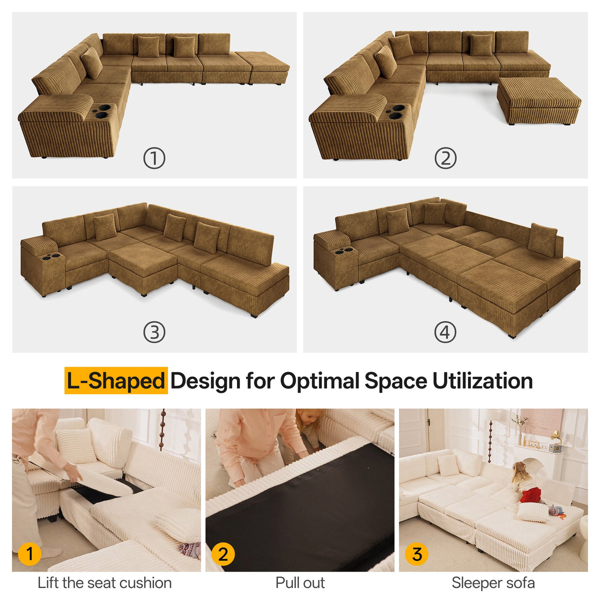 110.2" L-Shaped Sectional Sofa Set with Removable Ottoman
