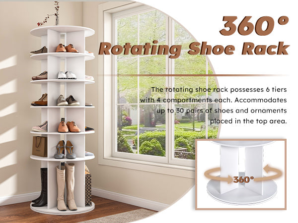 Rotating Shoe Rack Tower, 6-Tier Spinning Shoe Rack