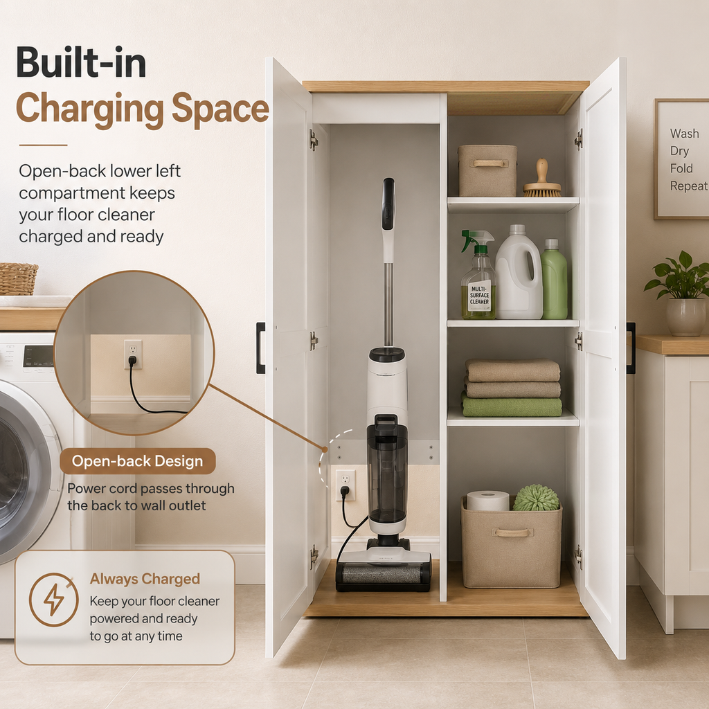 55.1" Tall Wooden Vacuum Storage Cabinet