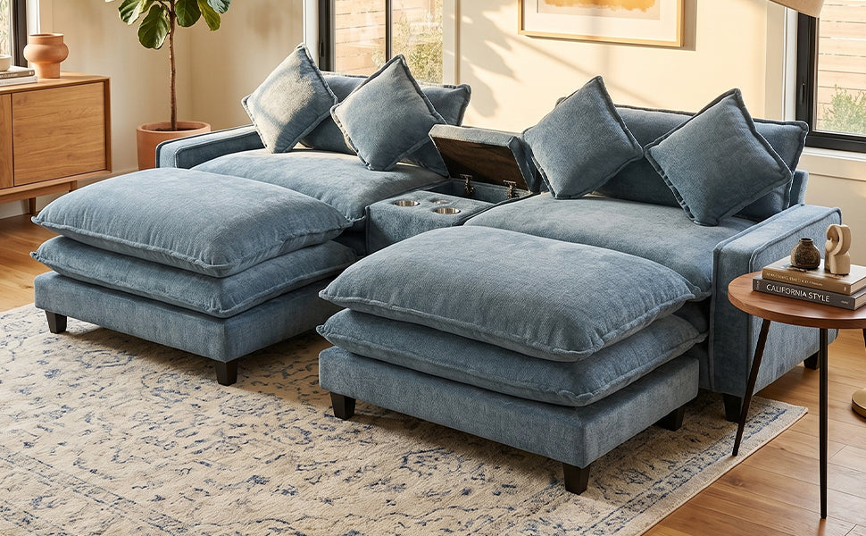 111" Sectional Sofa Chenille Upholstered Sofa