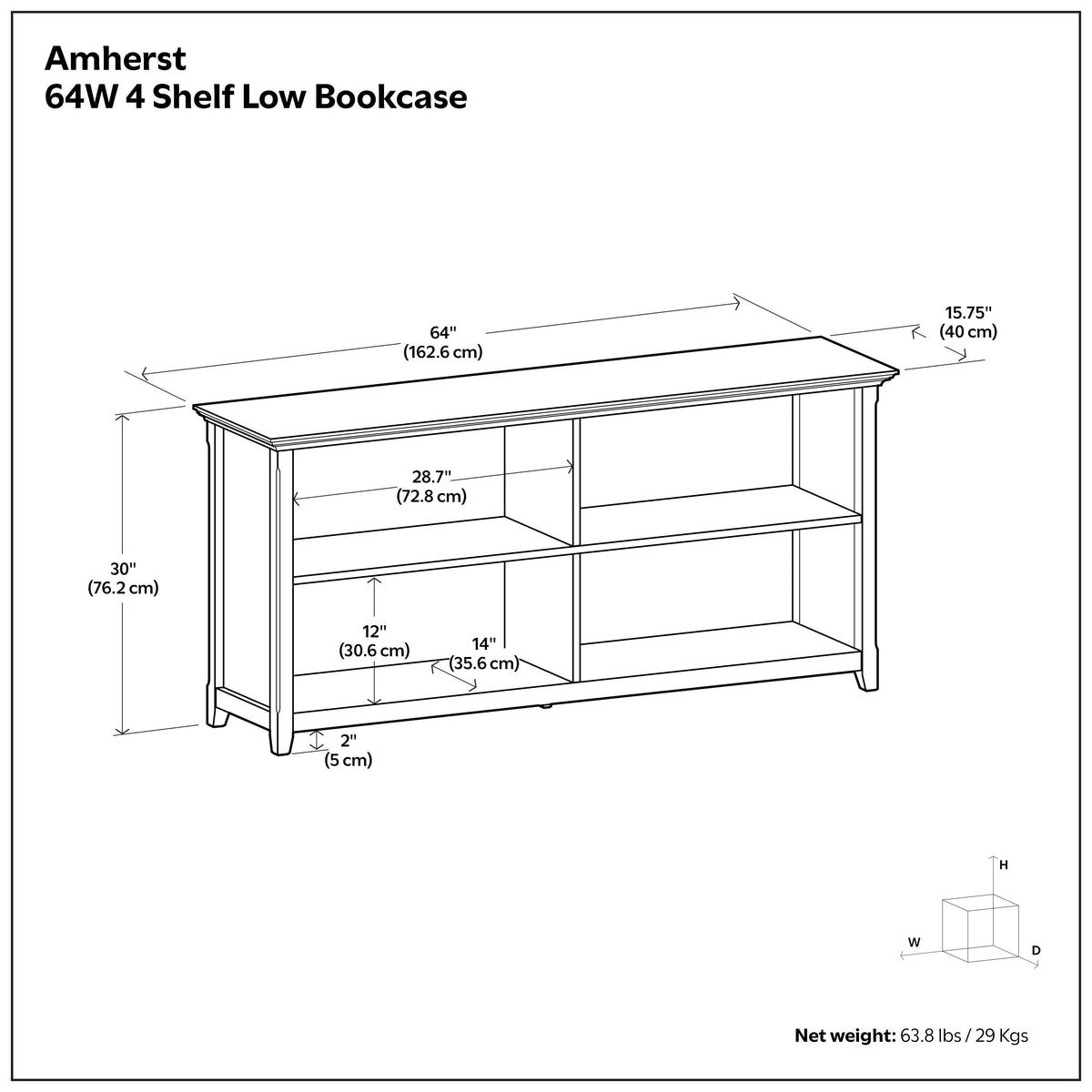 Amherst Low 4 Shelf Bookcase