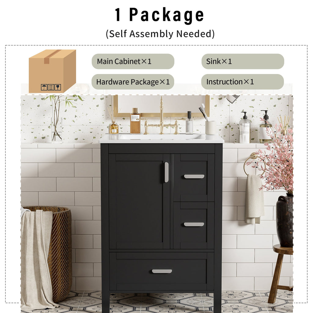 Modern 24-Inch Bathroom Vanity with Ceramic Sink