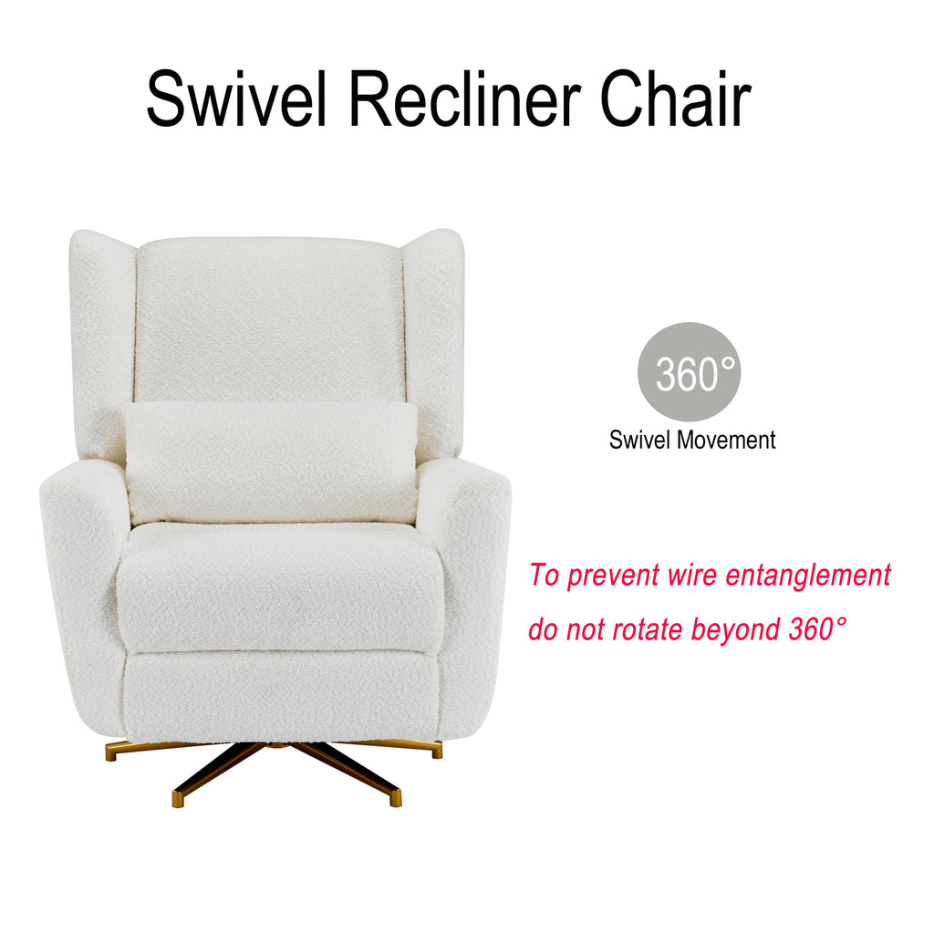 Power Recliner Chair Swivel, Boucle Upholstered