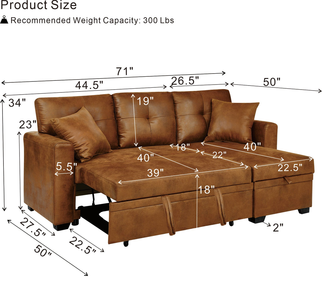 Sleeper Sofa with Reversible Chaise and Storage