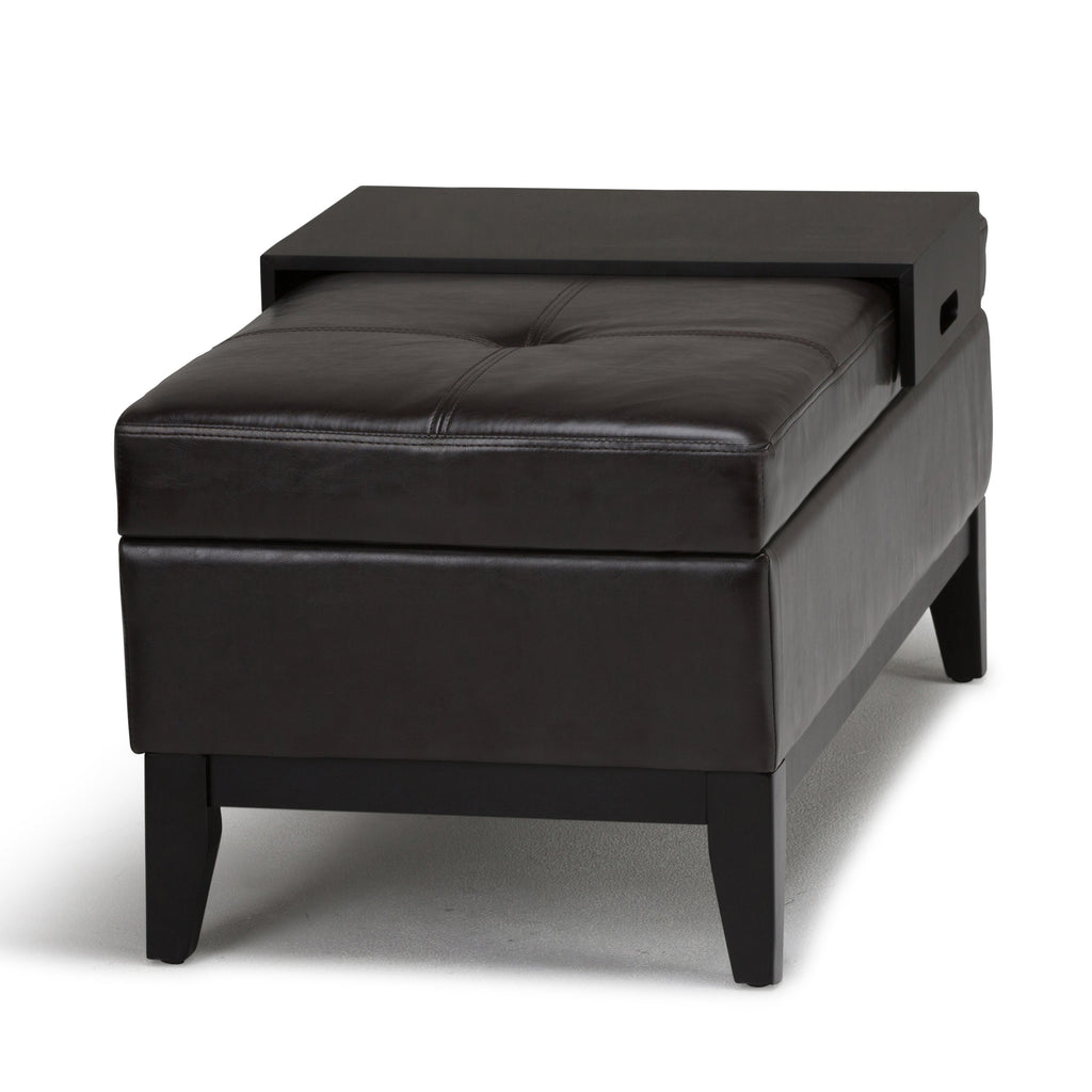 Oregon 42 Inch Wide Storage Ottoman Bench with Tray in Tanners