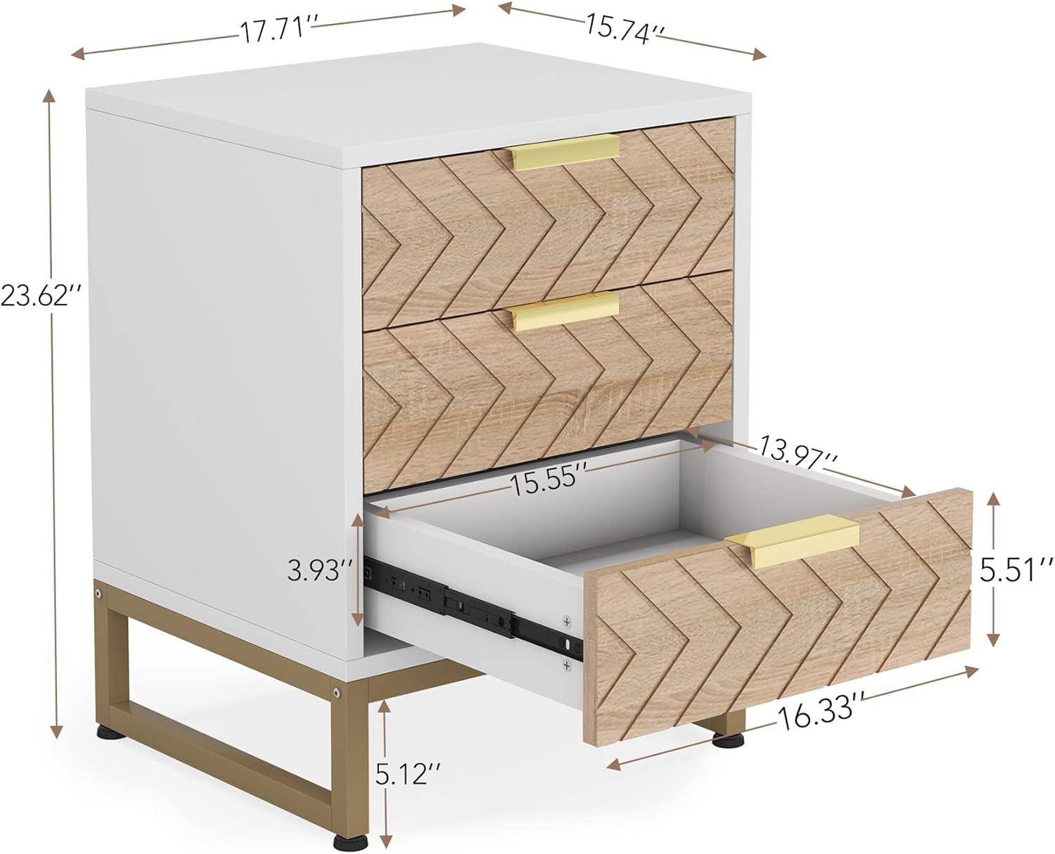 Set of 2 Modern Nightstands with 3 Drawers