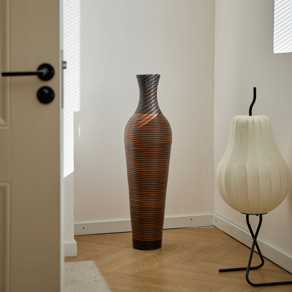 Hand-Woven PVC Rattan Floor Vase, 39 Inch Tall