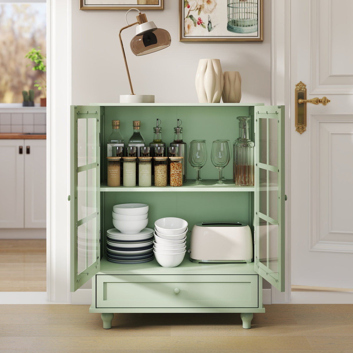 Minimalism Buffet Cabinet with Double Glass Doors