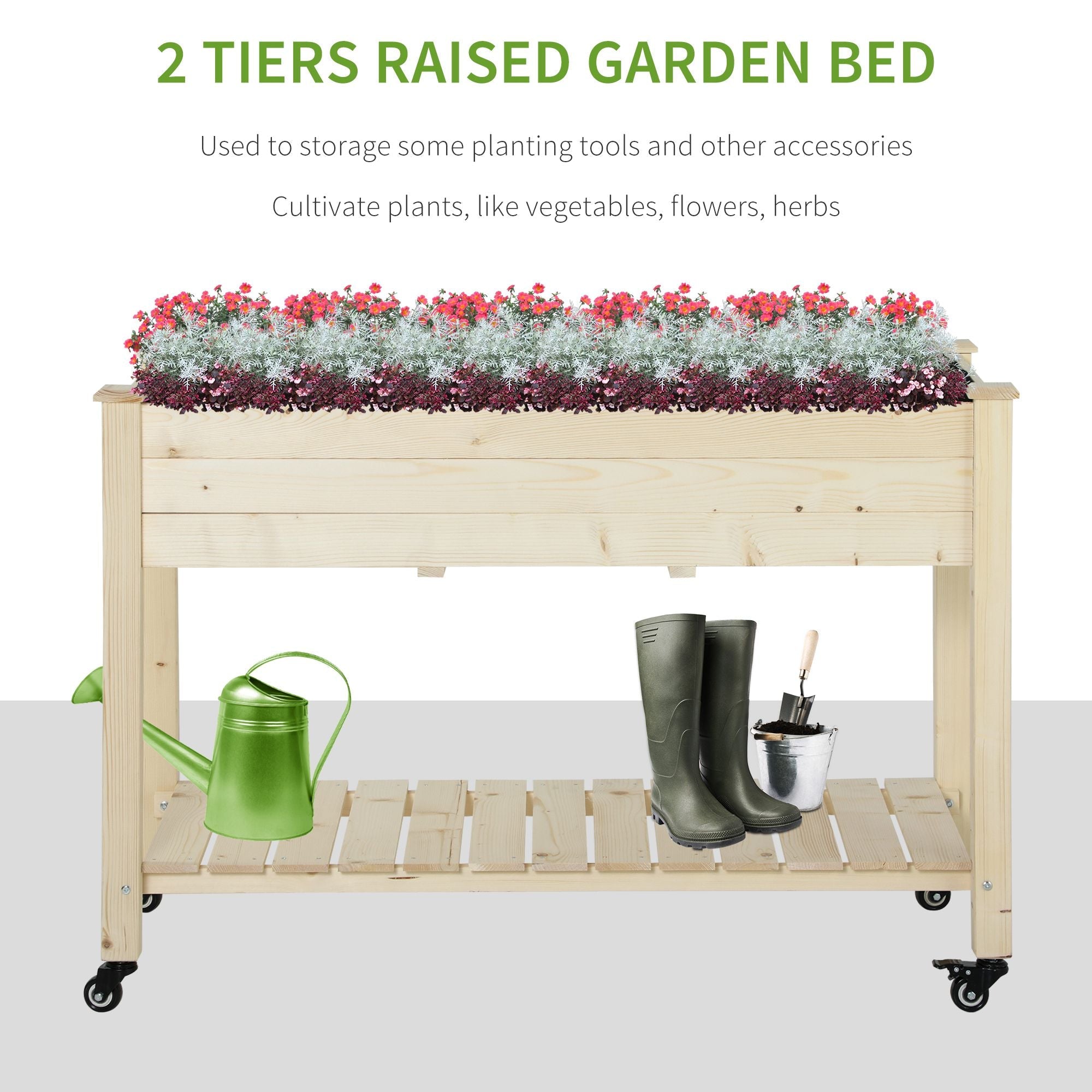 Outsunny Raised Garden Bed with Lockable Wheels