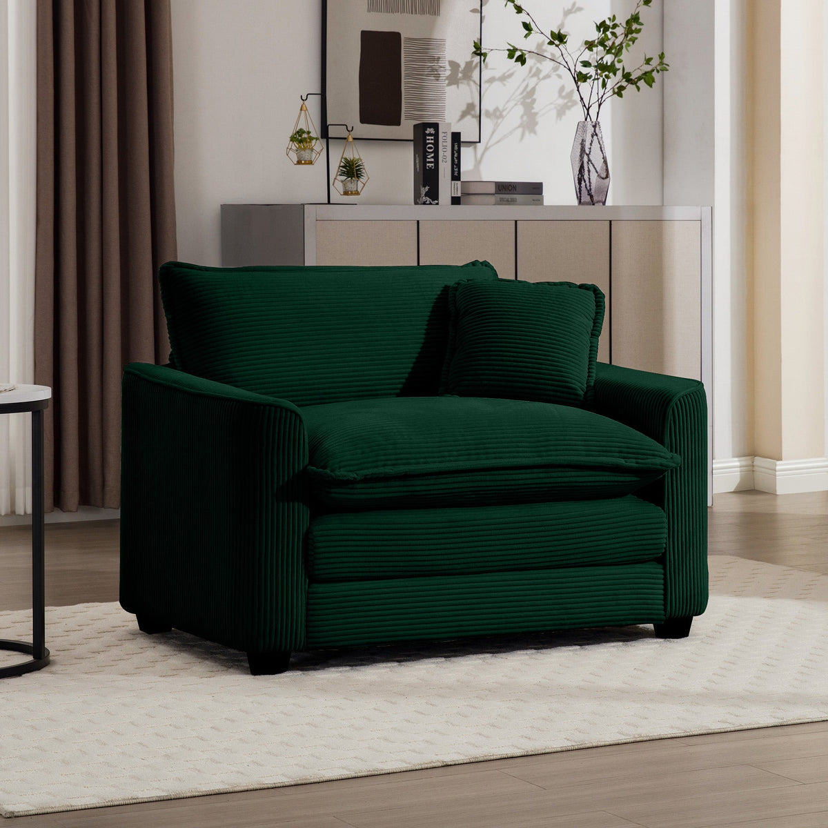 Green Corduroy Fabric Comfortable Single Chair Deep Seat Sofa