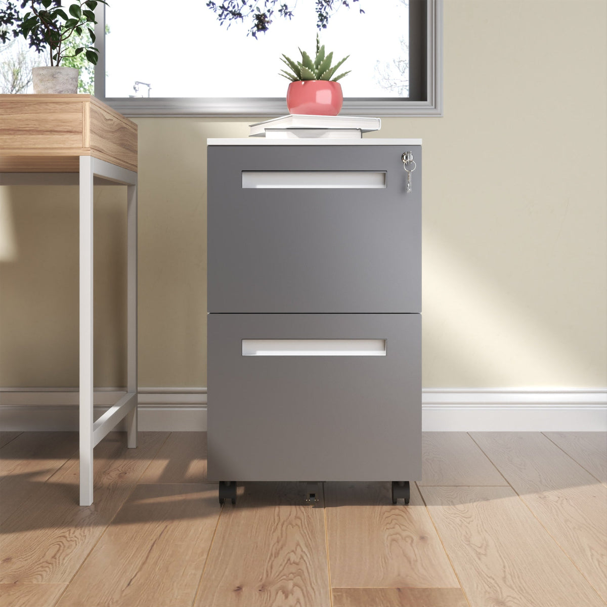 2-Drawer Mobile File Cabinet with Lock